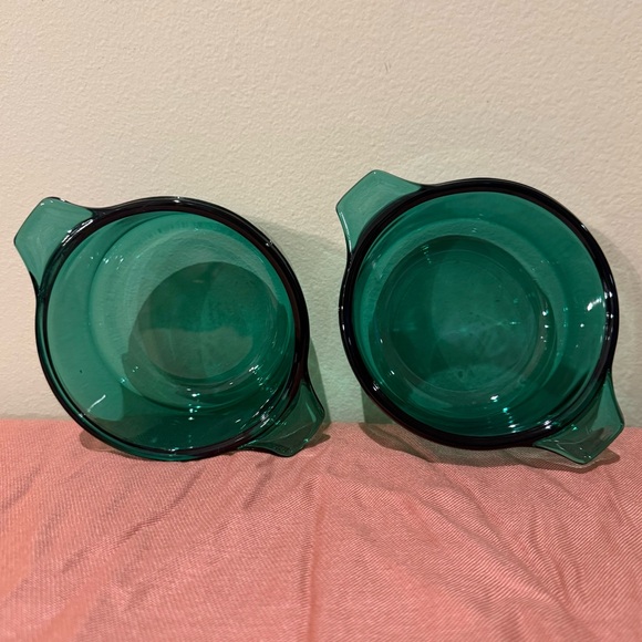 Vintage Libbey Forte Crisa Mexico Emerald Green Handles Small Casserole Dishes - Picture 3 of 10